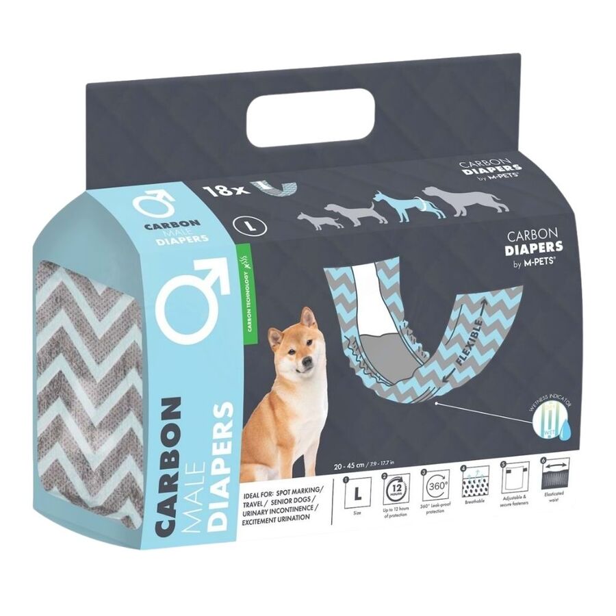 M-Pets Aktif Karbonlu Diapers Erkek Köpekler İçin Külot (L) 18li