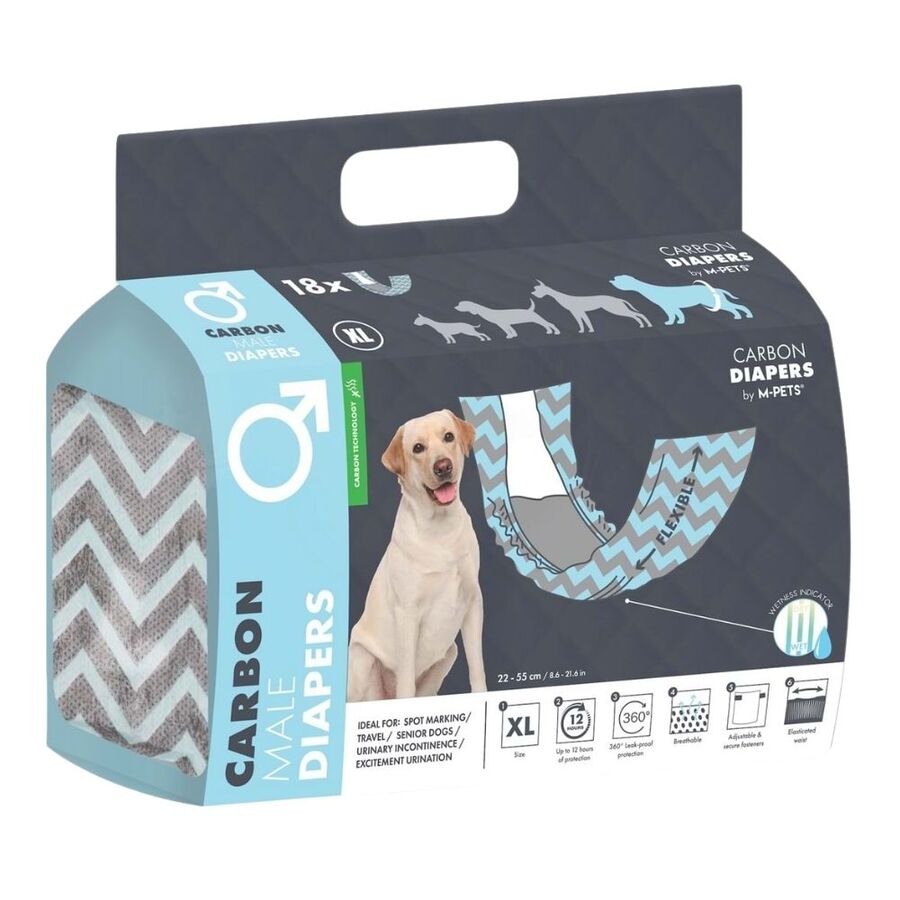 M-Pets Aktif Karbonlu Diapers Erkek Köpekler İçin Külot (XL) 18li