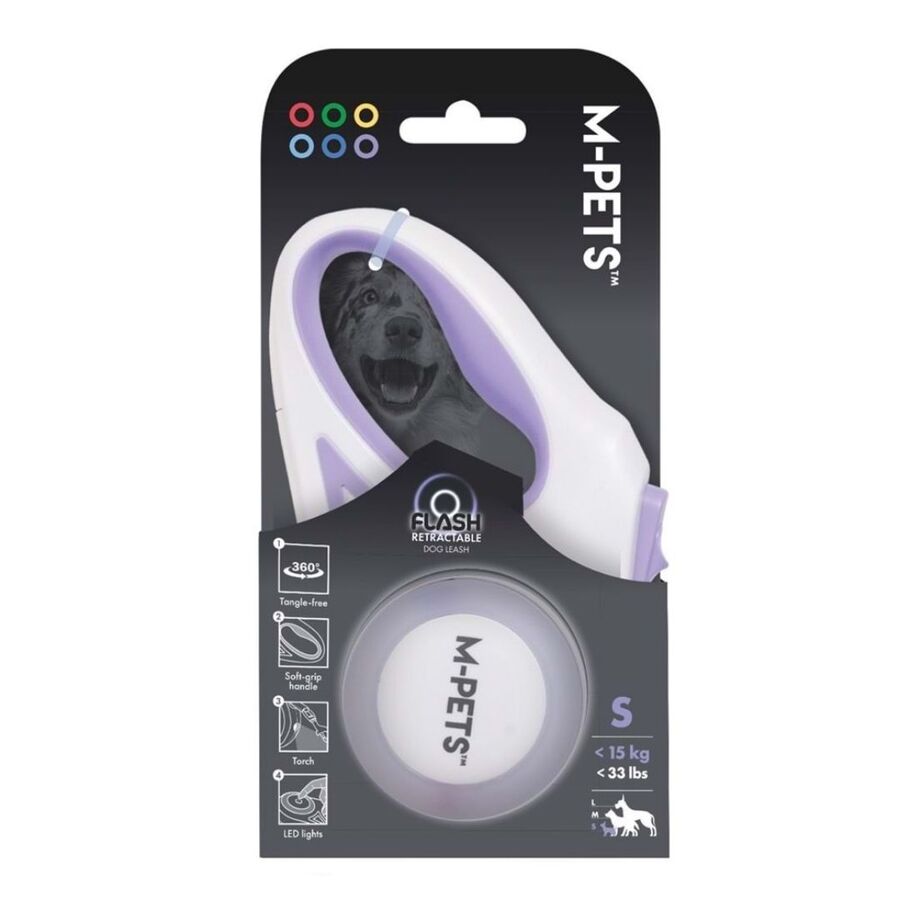 M-Pets Flash Ledli Otomatik Şerit Gezdirme Kayışı 3mt Mor