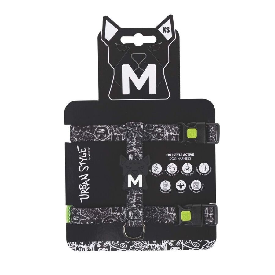 M-Pets Urbanstyle Siyah Beyaz Active Köpek Göğüs Tasması (XS) - 1