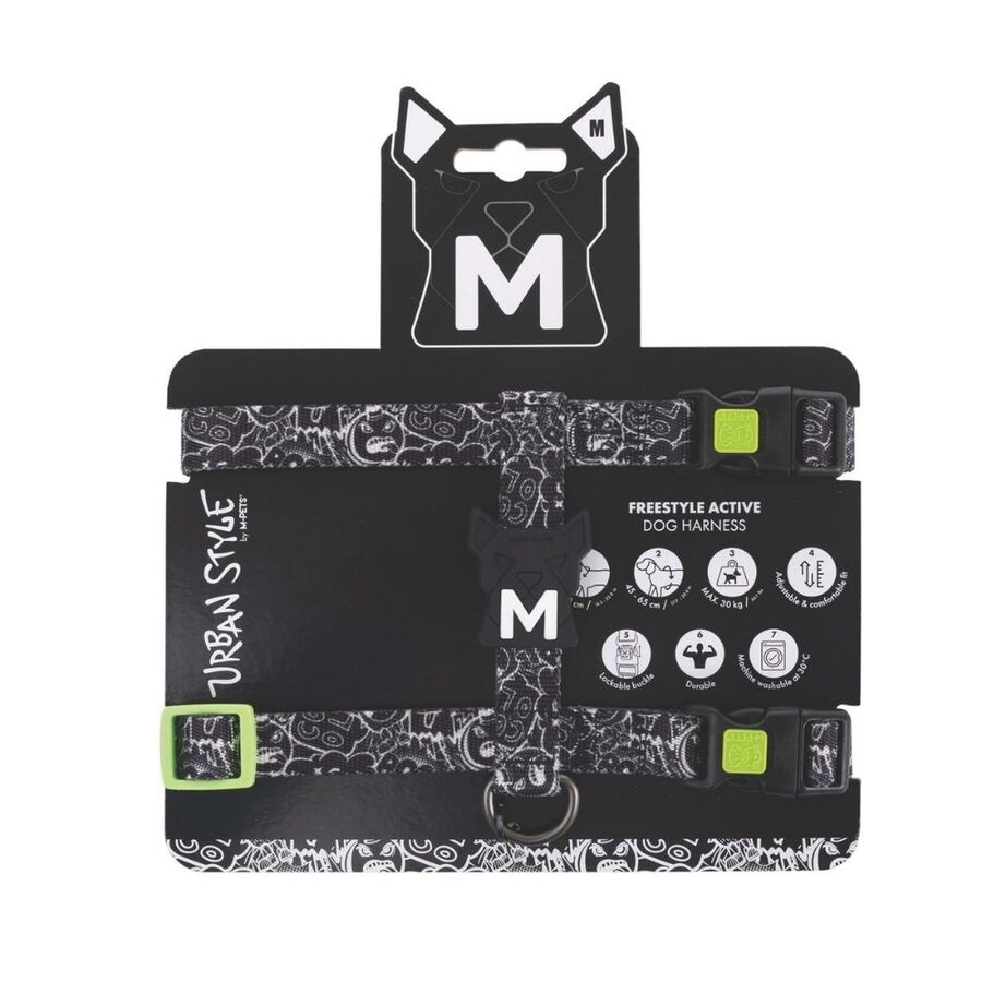M-Pets Urbanstyle Siyah Beyaz Active Köpek Göğüs Tasması (M) - 1