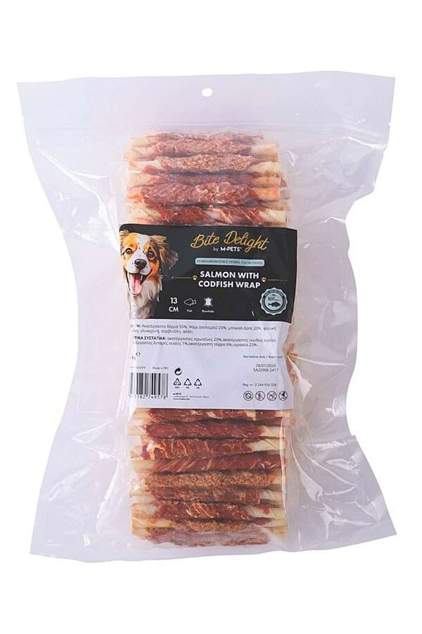 M-Pets Bite Delight Somonlu ve Morina Balıklı Sargı Köpek Ödülü 13cm (2kg) - 1