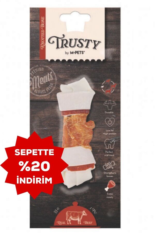 M-Pets Trusty Extra Beef Düğümlü Kemik Köpek Ödül Maması 55gr 12,7cm