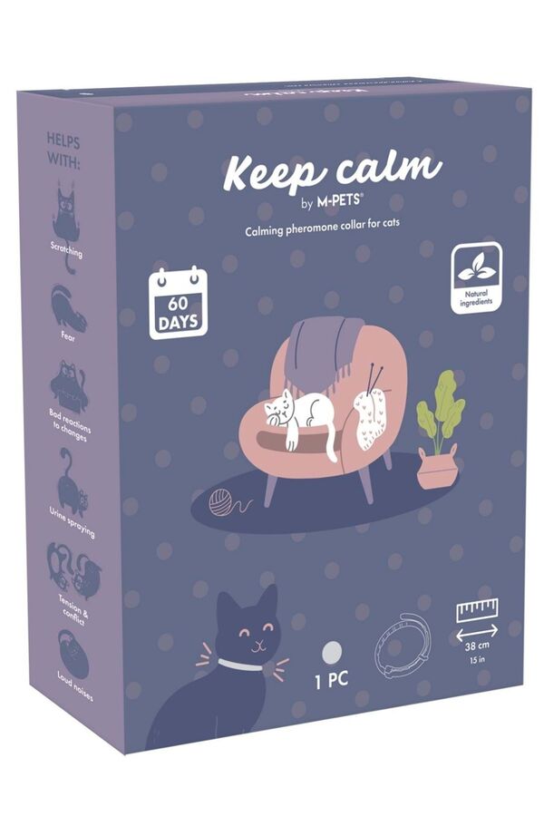 M-Pets Keep Calm Sakinleştirici Kedi Tasması Gri