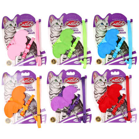 Catlife Kediler İçin Kelebekli Göğüs Tasması+Gezdirme Kayışı 1cm - Thumbnail (1)