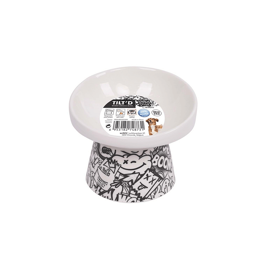 M-Pets Urbanstyle Tiltd Siyah Beyaz Seramik Mama Kabı 150ml - 1