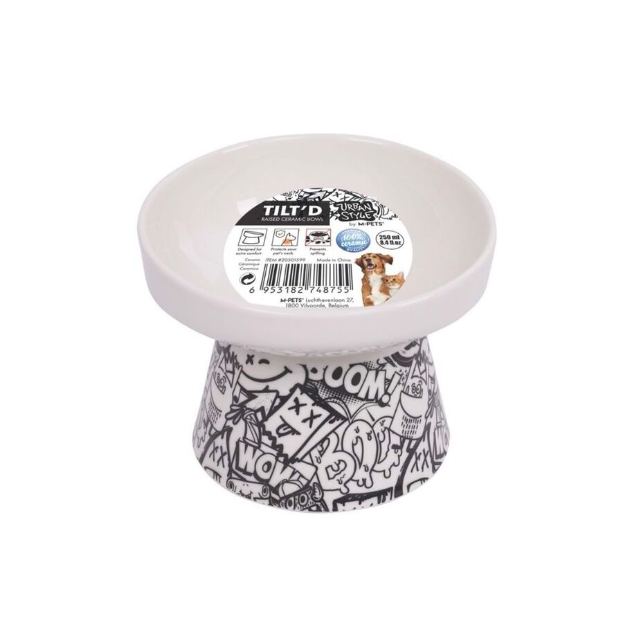 M-Pets Urbanstyle Tiltd Siyah Beyaz Seramik Mama Kabı 250ml - 1