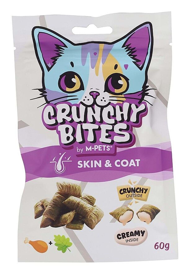 M-Pets Crunchy Bites Deri ve Tüy Sağlığı Destekleyici Tavuklu ve Kedi Otlu Kedi Ödülü 60gr - 1