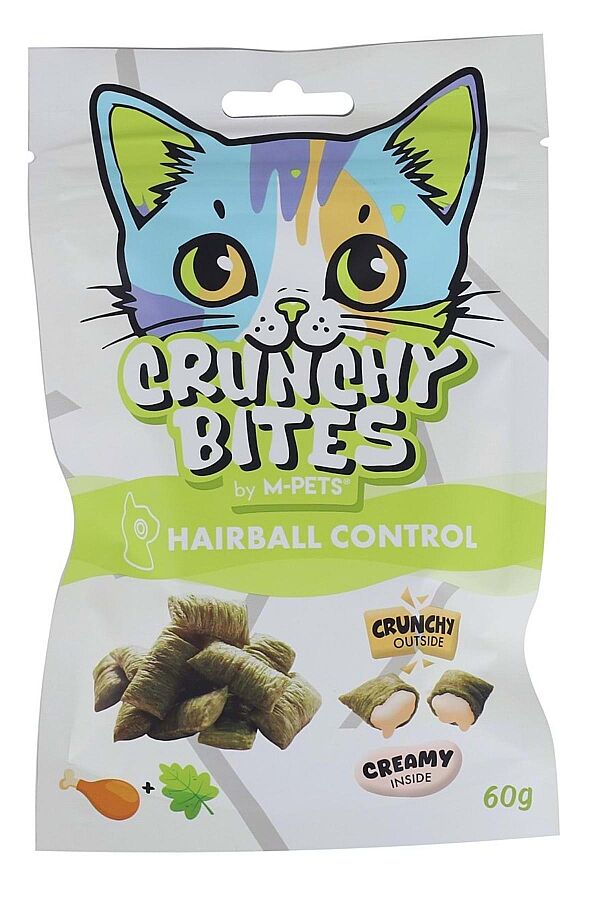 M-Pets Crunchy Bites Hairball Kontrolü Destekleyici Tavuklu ve Kedi Otlu Kedi Ödülü 60gr - 1