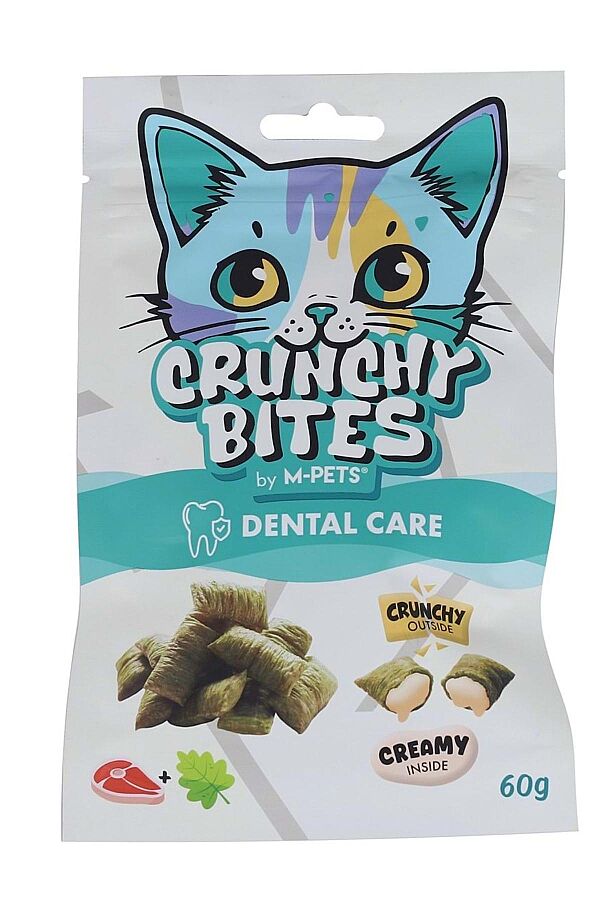 M-Pets Crunchy Bites Ağız ve Diş Sağlığı İçin Biftekli ve Kedi Otlu Kedi Ödülü 60gr - 1