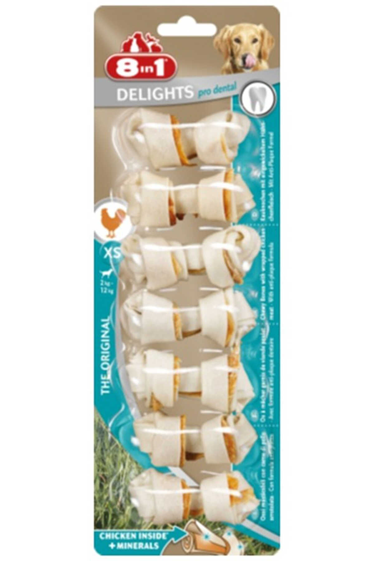 8in1 Delights Pro Dental Köpekler için Tavuklu Ağız Bakım Kemiği (XS) 7 Adet