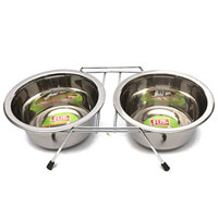 FLIP - Flip Kedi ve Köpekler İçin Paslanmaz Çelik İkili Mama ve Su Kabı 2x240ml