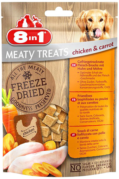 8in1 Meaty Treats Tavuk ve Havuçlu Kurutulmuş Tahılsız Köpek Ödül Maması 50gr 8in1 Meaty Treats Tavuk ve Havuçlu Kurutulmuş Tahılsız Köpek Ödül Maması 50gr