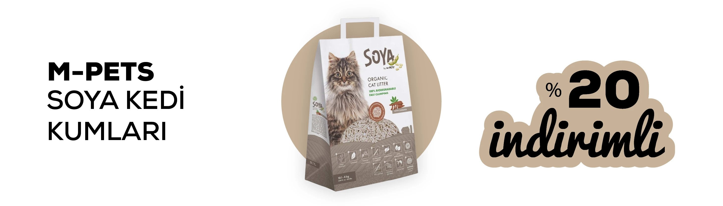 M-Pets soya kedi kumları %20 indirimli