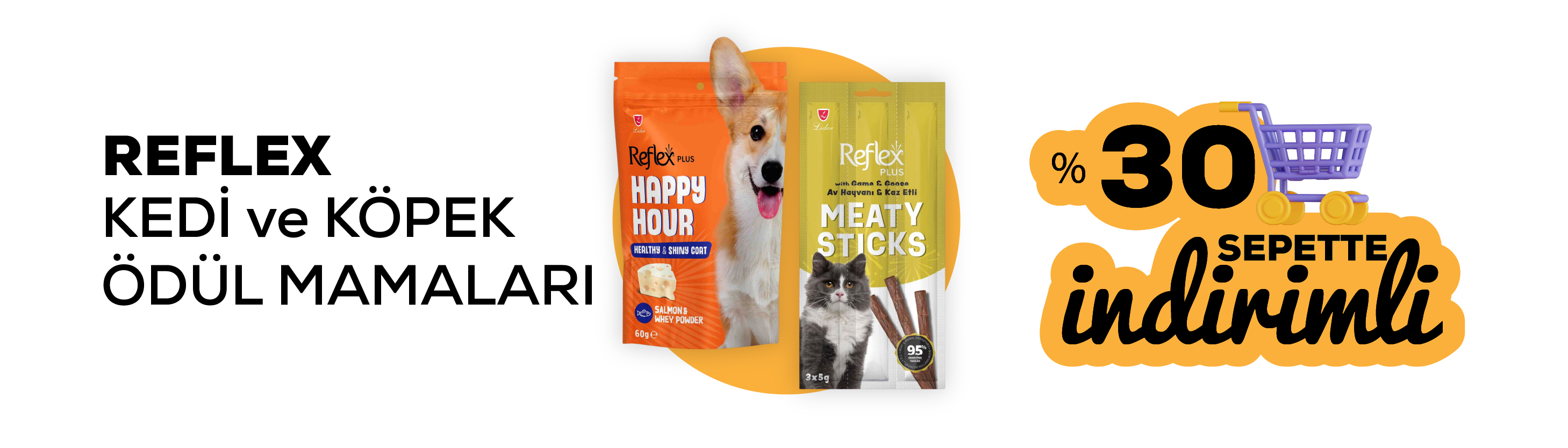 Reflex kedi ve köpek ödül mamaları %30 indirimli