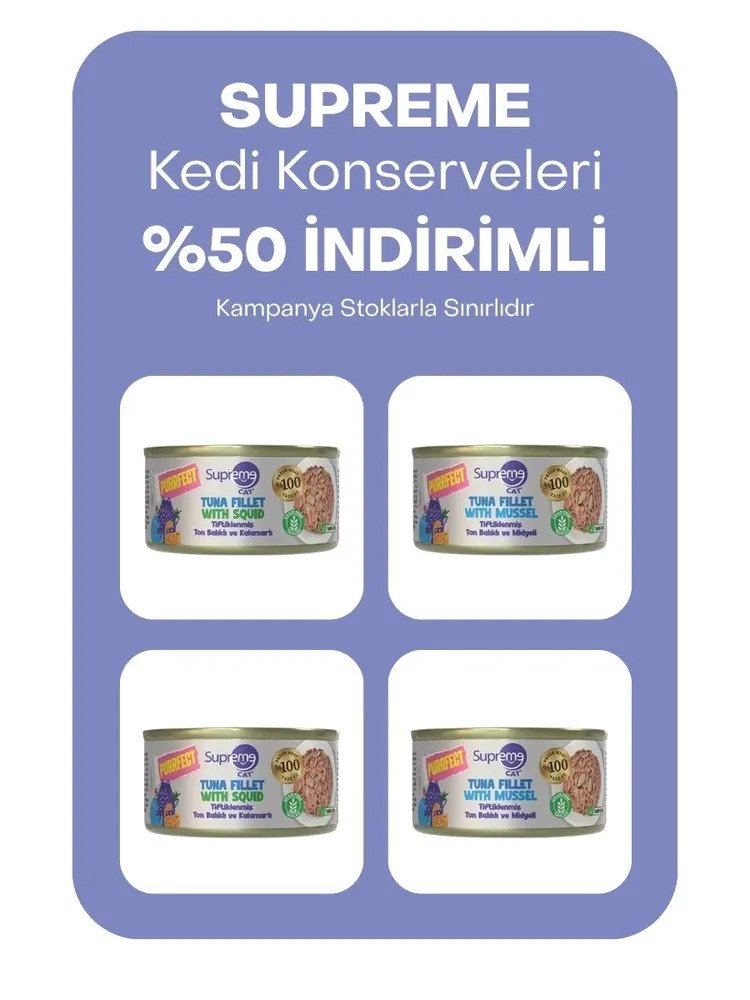 Supreme kedi konserveleri %50 indirimli