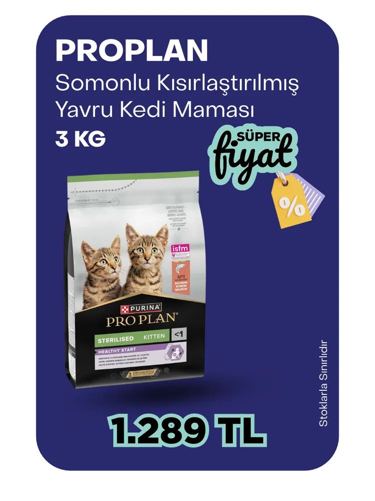 Proplan somonlu 3kg kısır yavru kedi maması 1289tl
