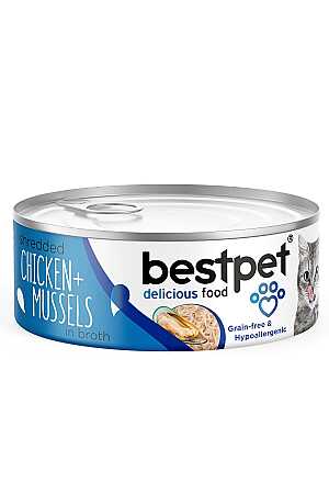Bestpet Tahılsız Tiftik Tavuklu ve Midyeli Yetişkin Kedi Konservesi 70gr