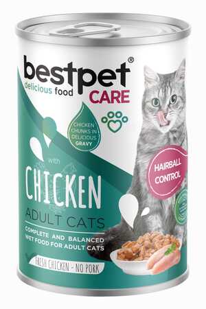 BESTPET - Bestpet Tüy Yumağı Kontrolü Sağlayan Tavuk Eti Parçalı ve Soslu Yetişkin Kedi Konservesi 400gr