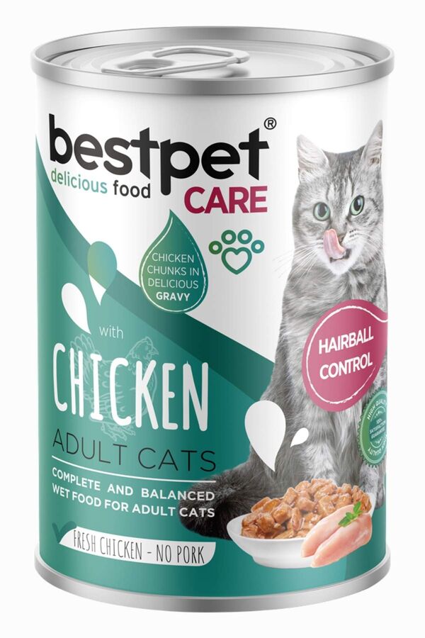 Bestpet Tüy Yumağı Kontrolü Sağlayan Tavuk Eti Parçalı ve Soslu Yetişkin Kedi Konservesi 400gr