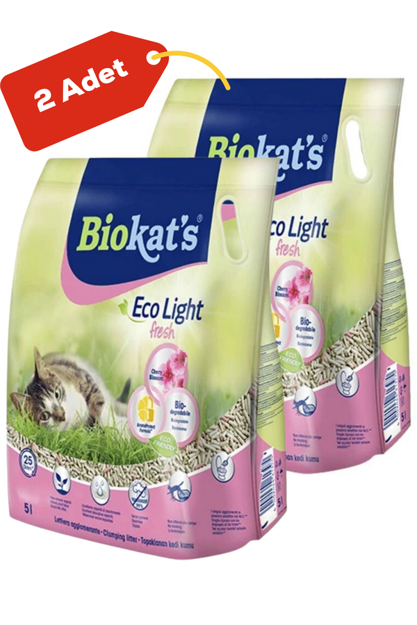 Biokats Eco Light Fresh Cherry Blossom Kiraz Çiceği Kokulu Pelet Kedi Kumu 2x5lt