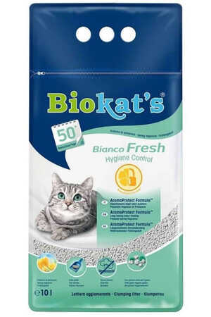 Biokats Bianco Fresh Topaklanan Hijyen Kontrollü Kedi Kumu 10lt - Thumbnail