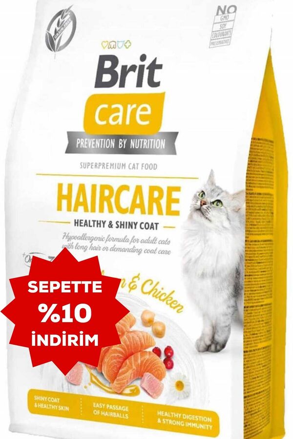 Brit Care Haircare Deri ve Tüy Sağlığı için Tahılsız Tavuk ve Somonlu Yetişkin Kedi Maması 2kg