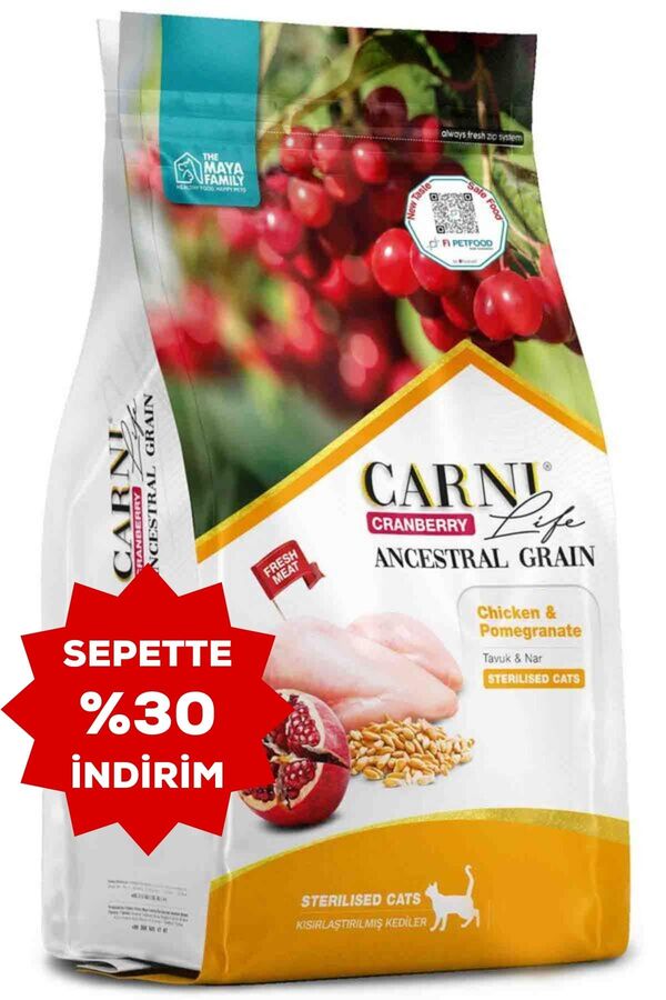 Carni Life Cranberry Ancestral Grain Tavuk ve Nar Kısırlaştırılmış Kedi Maması 1,5kg