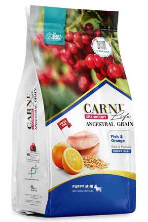 Carni Life Cranberry Ancestral Grain Balık ve Portakal Mini Yavru Köpek Maması 7kg - Thumbnail