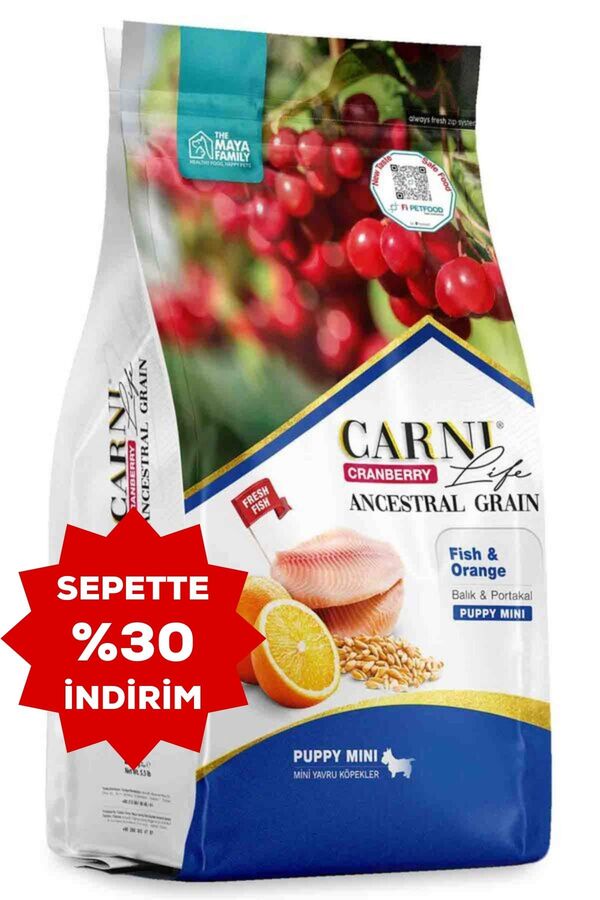 Carni Life Cranberry Ancestral Grain Balık ve Portakal Mini Yavru Köpek Maması 7kg