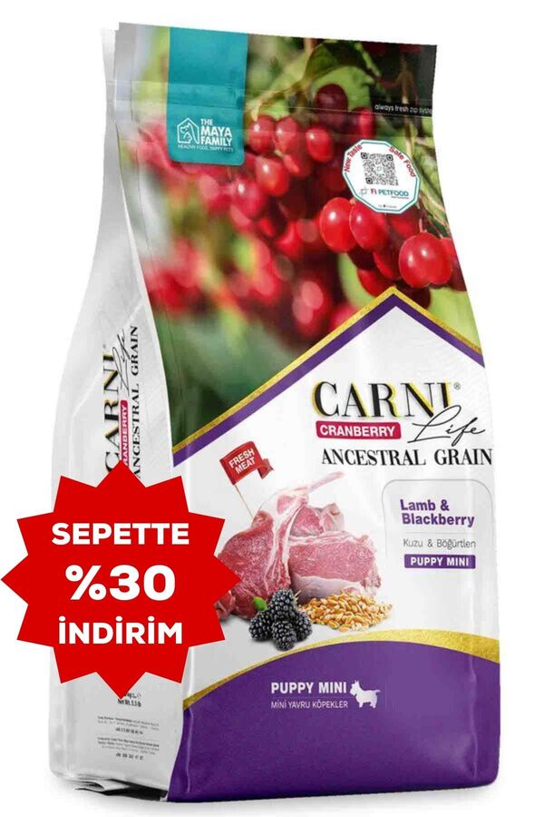 Carni Life Cranberry Ancestral Grain Kuzu ve Böğürtlen Mini Irk Yavru Köpek Maması 2,5kg