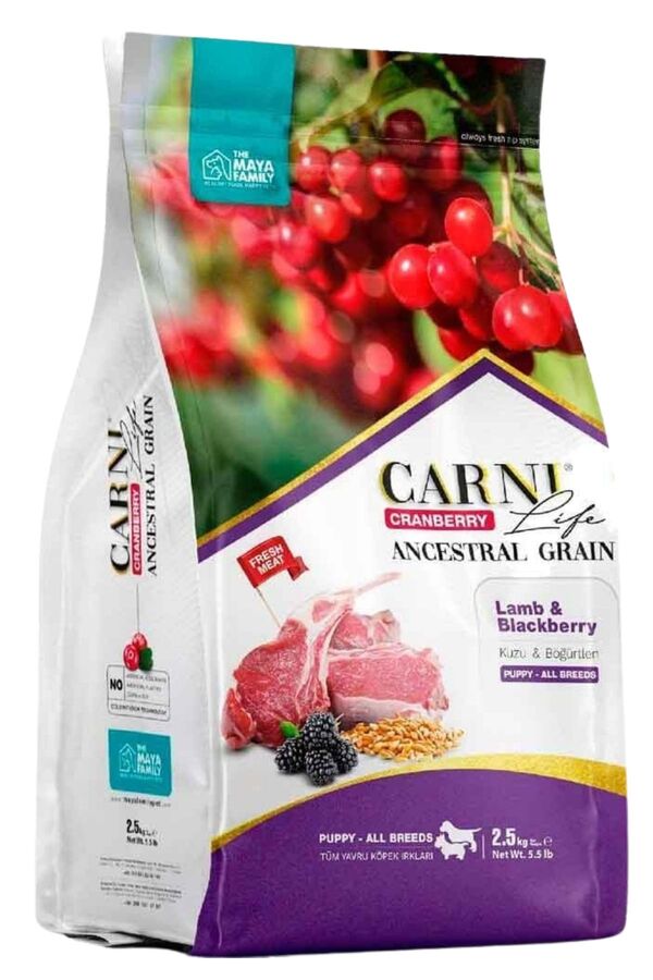 Carni Life Cranberry Ancestral Grain Kuzu ve Böğürtlen Tüm Irklar İçin Yavru Köpek Maması 2.5kg