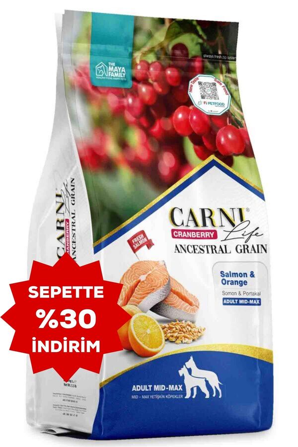 Carni Life Cranberry Ancestral Grain Somon ve Portakal Medium&Maxi Yetişkin Köpek Maması 2,5kg