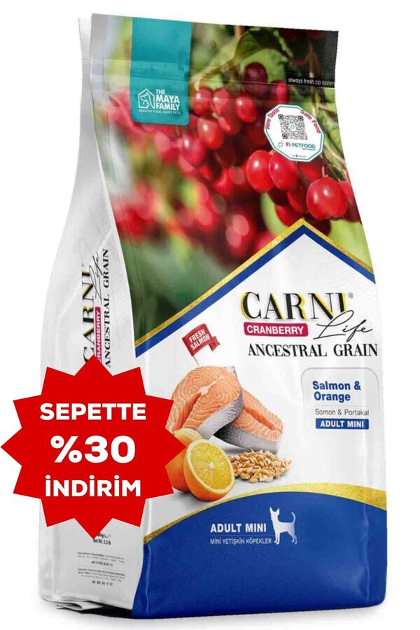 Carni Life Cranberry Ancestral Grain Köpek Somon ve Portakal Mini Yetişkin Köpek Maması 7kg