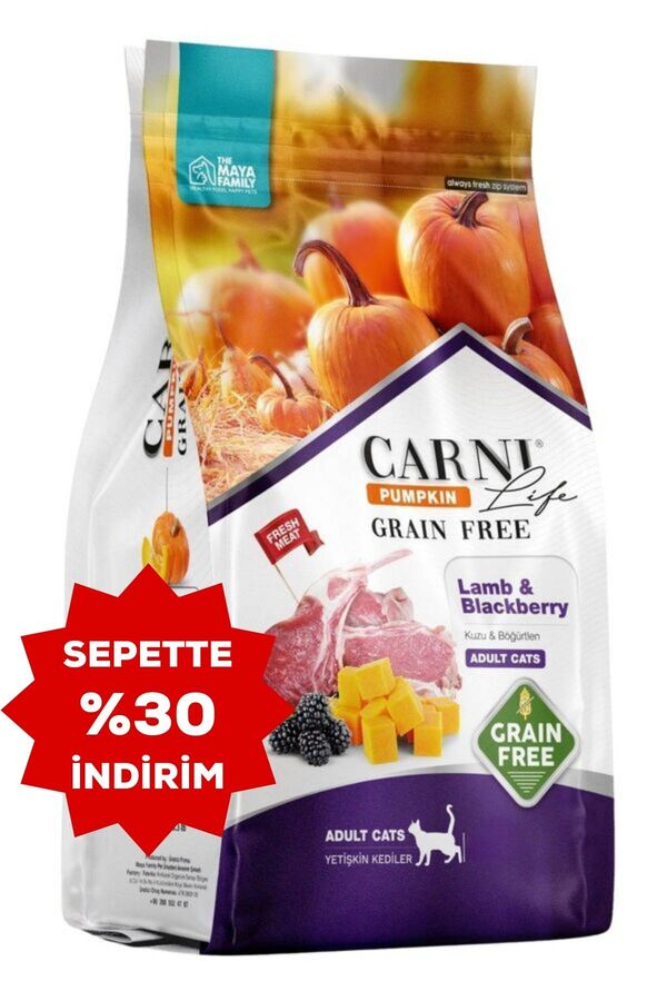 Carni Life Pumpkin Tahılsız Kuzu ve Böğürtlen Yetişkin Kedi Maması 5kg