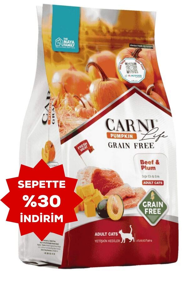 Carni Life Pumpkin Tahılsız Sığır ve Erik Yetişkin Kedi Maması 1,5kg