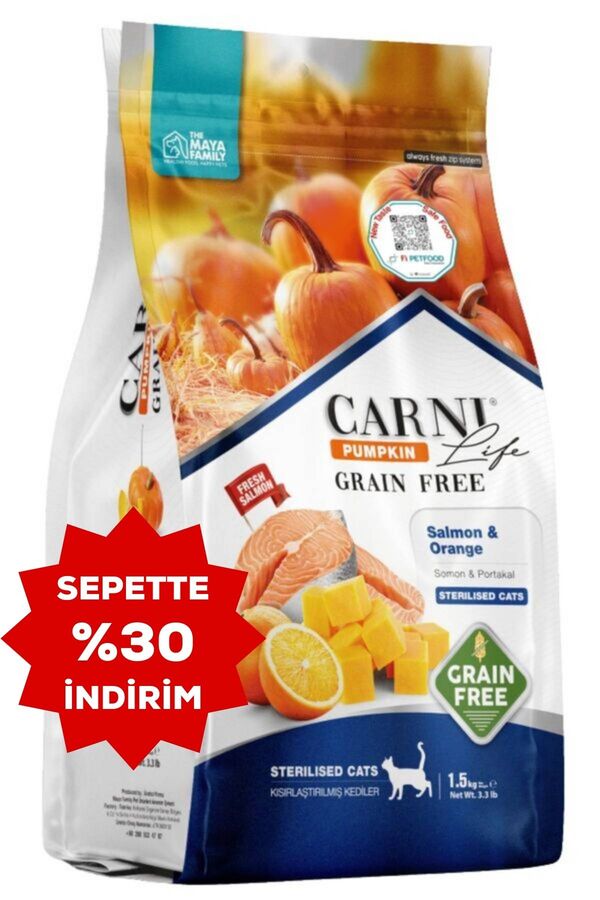 Carni Life Pumpkin Tahılsız Somon ve Portakallı Kısırlaştırılmış Kedi Maması 1,5kg