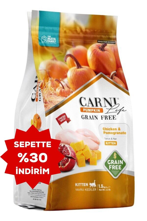 Carni Life Pumpkin Tahılsız Tavuk Etli ve Narlı Yavru Kedi Maması 1,5kg