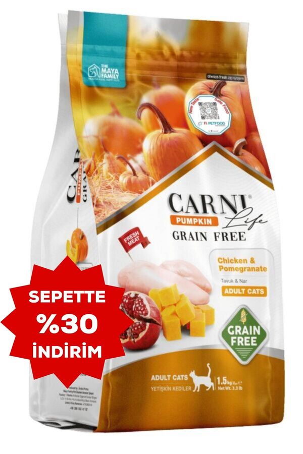 Carni Life Pumpkin Tahılsız Tavuk Etli ve Narlı Yetişkin Kedi Maması 1,5kg