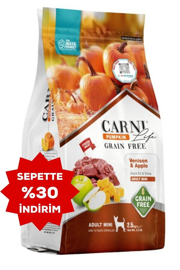 Carni Life Pumpkin Tahılsız Geyik Etli ve Elmalı Yetişkin Mini Irk Köpek Maması 2,5kg