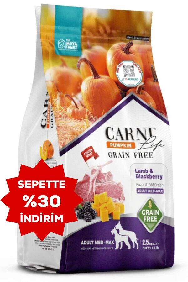 Carni Life Pumpkin Tahılsız Kuzu ve Böğürtlen Medium Maxi Yetişkin Köpek Maması 2,5kg