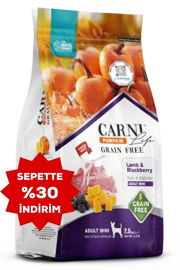 Carni Life Pumpkin Tahılsız Köpek Kuzu ve Böğürtlen Yetişkin Mini Irk Köpek Maması 2.5kg