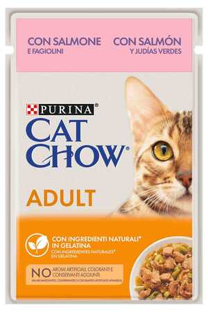 CAT CHOW - Cat Chow Pouch Jöle İçinde Somonlu ve Yeşil Fasulyeli Yetişkin Kedi Konservesi 85gr