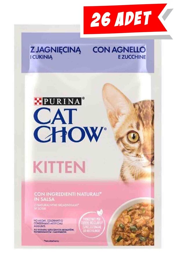 Cat Chow Pouch Sos İçinde Kuzu Etli ve Kabaklı Yavru Kedi Konservesi 26x85gr 26lı