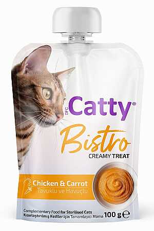 Catty Bistro Tavuklu ve Havuçlu Kısırlaştırılmış Kediler için Krema Kedi Ödül Maması 100gr