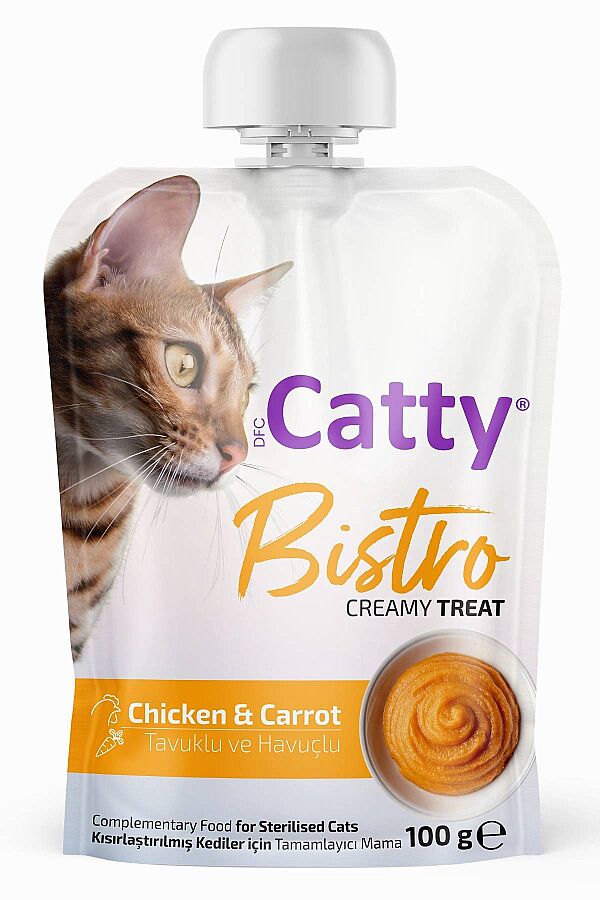 Catty Bistro Tavuklu ve Havuçlu Kısırlaştırılmış Kediler için Krema Kedi Ödül Maması 100gr - 1