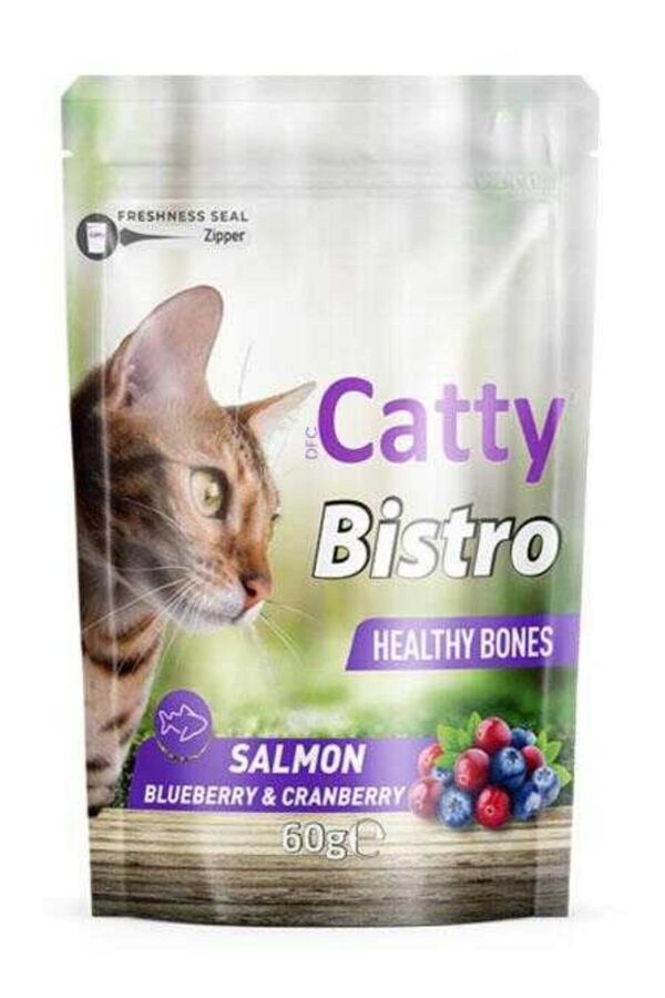 Catty Bistro Sağlıklı Kemikler Somonlu Yaban Mersinli ve Kızılcıklı Kedi Ödül Maması 60gr