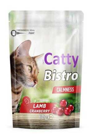 CATTY - Catty Bistro Sakinleşme Etkili Kuzulu ve Kızılcıklı Kedi Ödül Maması 60gr