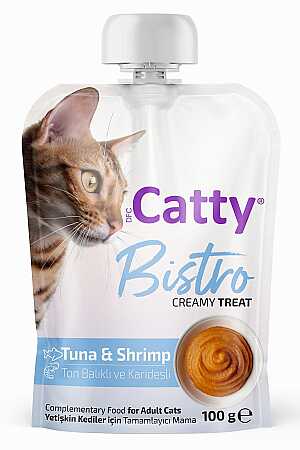 Catty Bistro Ton Balıklı ve Karidesli Yetişkin Kediler İçin Sıvı Kedi Ödül Maması 100gr