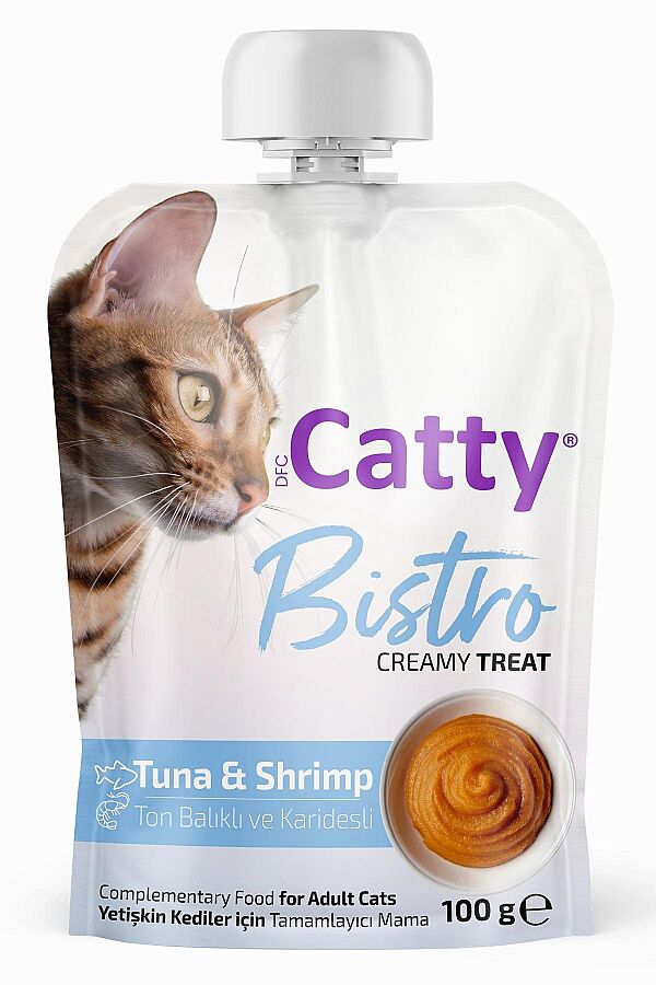 Catty Bistro Ton Balıklı ve Karidesli Yetişkin Kediler İçin Sıvı Kedi Ödül Maması 100gr - 1
